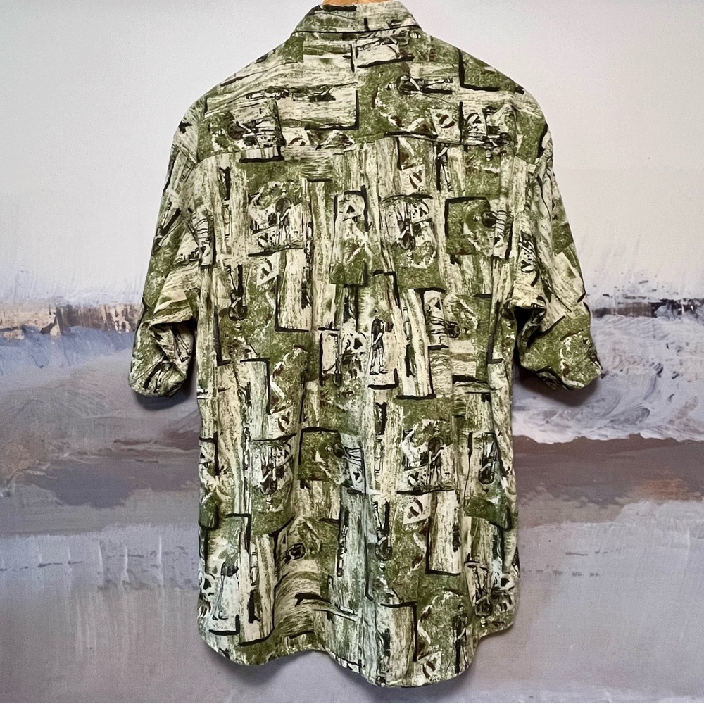 Vtg WOOLRICH Mens M Golfer Print Shirt Button Down Woven Short Sleeve Green 90s - Picture 2 of 15